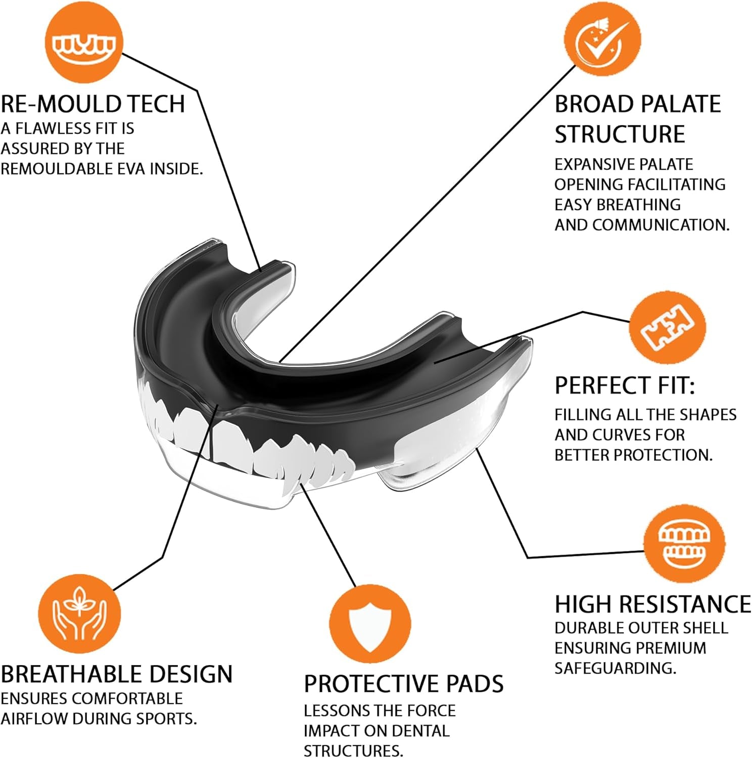 Mouthguard Slim Fit, Adults and Junior Sports Gum Shield Mouth Guard with Case for Boxing, MMA, Rugby, Hockey, Karate, Judo and All Contact Sports. Fitting Technology. (Black & White)