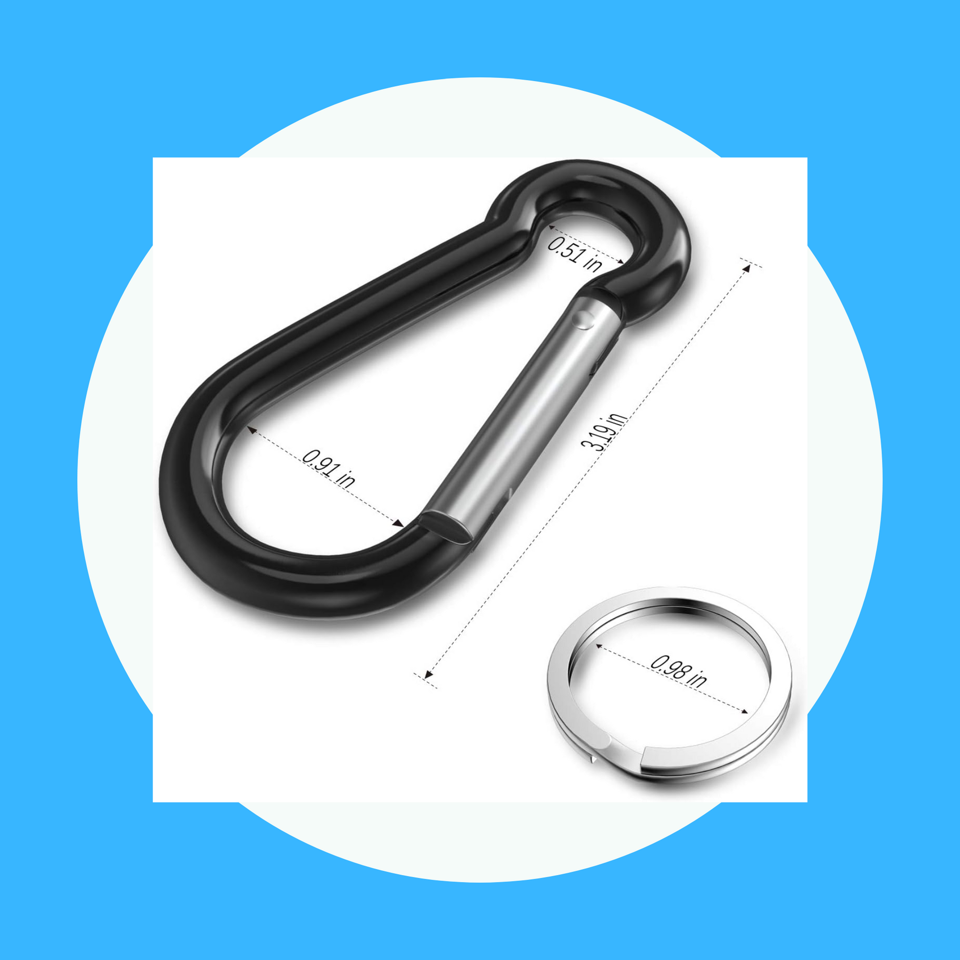 Aluminum Carabiner Clips - Set of 10