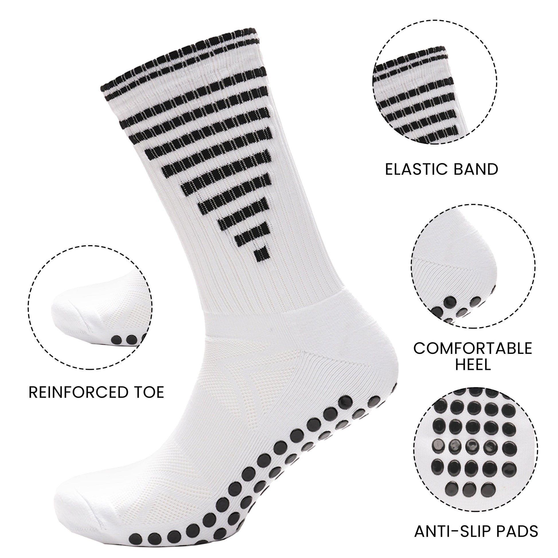 3 Pairs White Anti-Slip, Grip Socks for Men