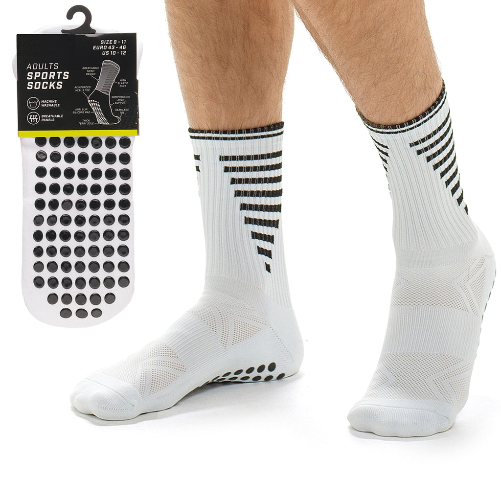 3 Pairs White Anti-Slip, Grip Socks for Men