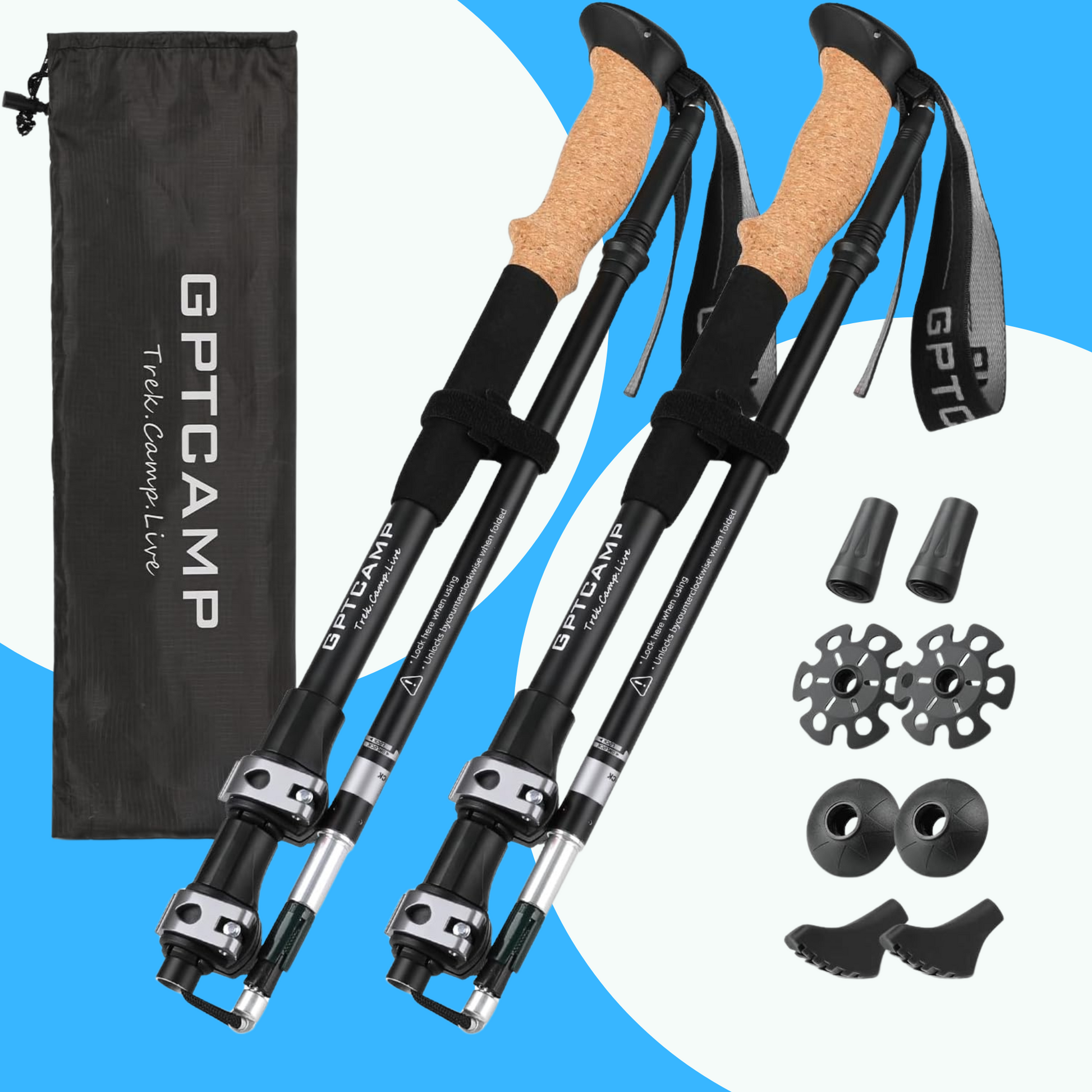 Collapsible Trekking Poles - Lightweight Hiking Sticks (2pc)