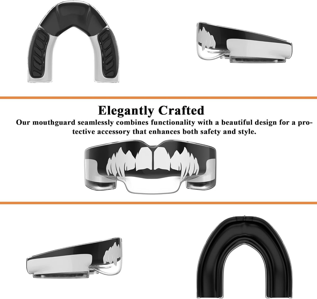 Mouthguard Slim Fit, Adults and Junior Sports Gum Shield Mouth Guard with Case for Boxing, MMA, Rugby, Hockey, Karate, Judo and All Contact Sports. Fitting Technology. (Black & White)