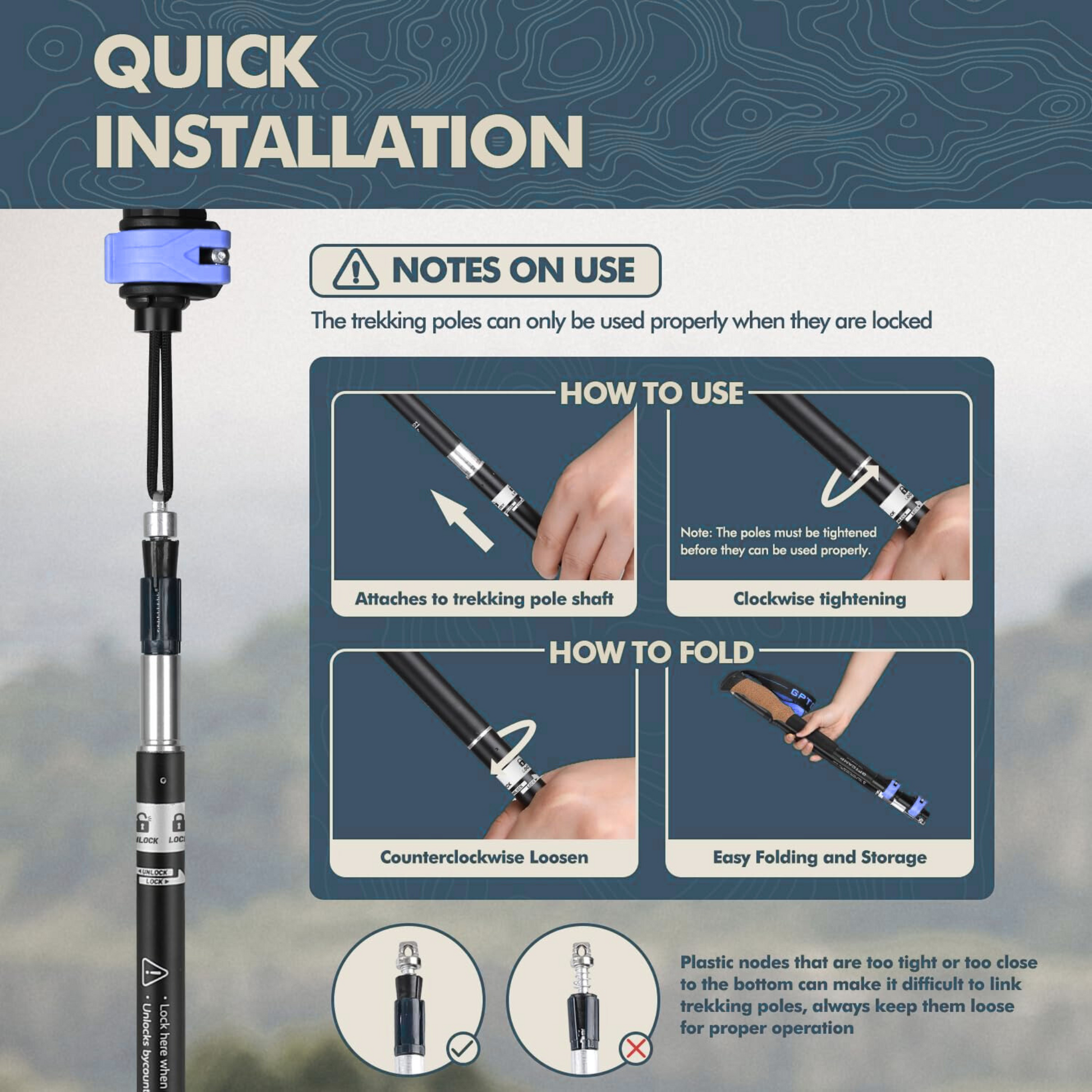 Collapsible Trekking Poles - Lightweight Hiking Sticks (2pc)