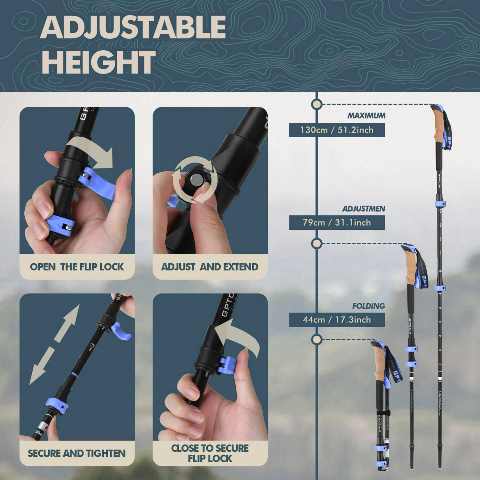 Collapsible Trekking Poles - Lightweight Hiking Sticks (2pc)