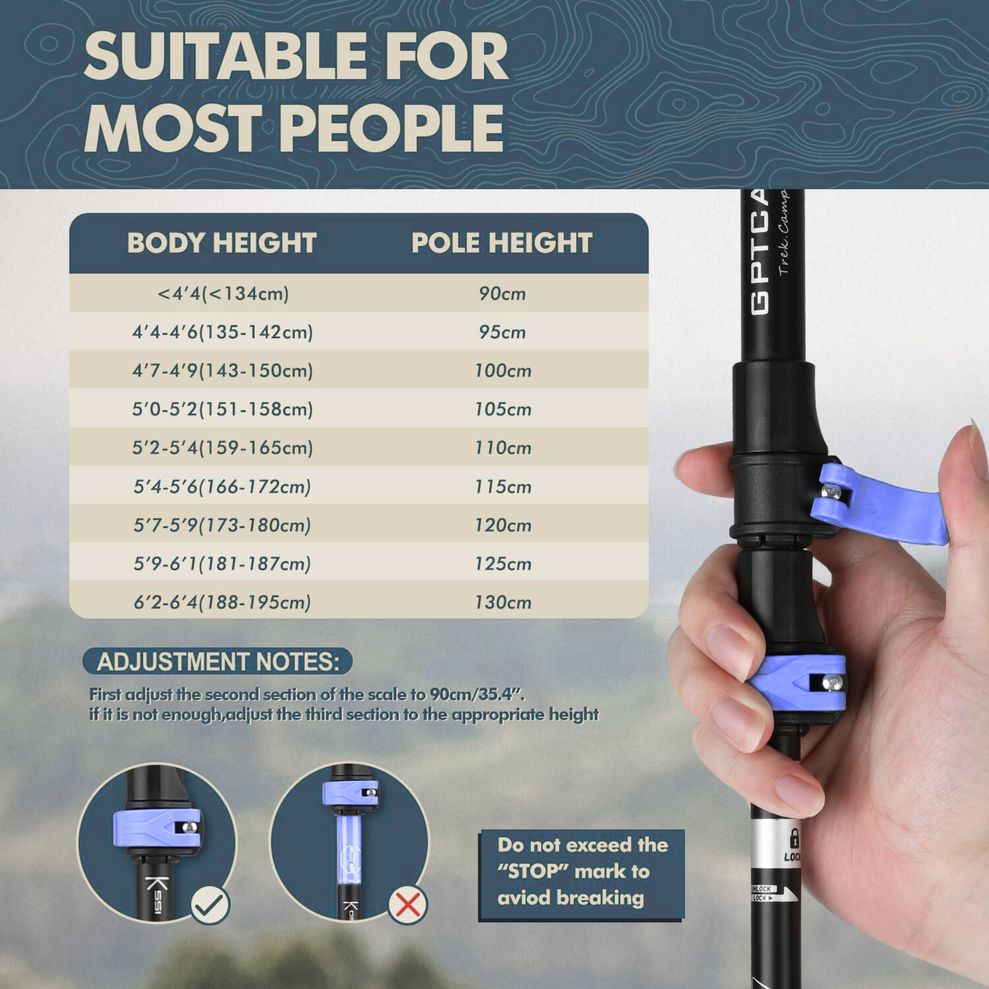 Collapsible Trekking Poles - Lightweight Hiking Sticks (2pc)