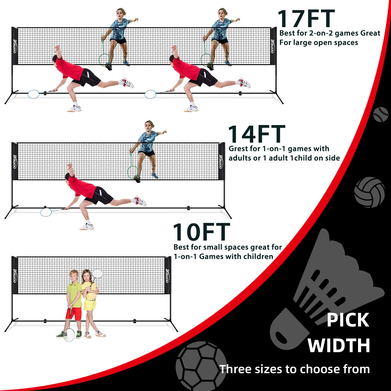 Portable Sports Net Set - Tennis, Badminton, Volleyball & Pickleball - 3M Easy Setup