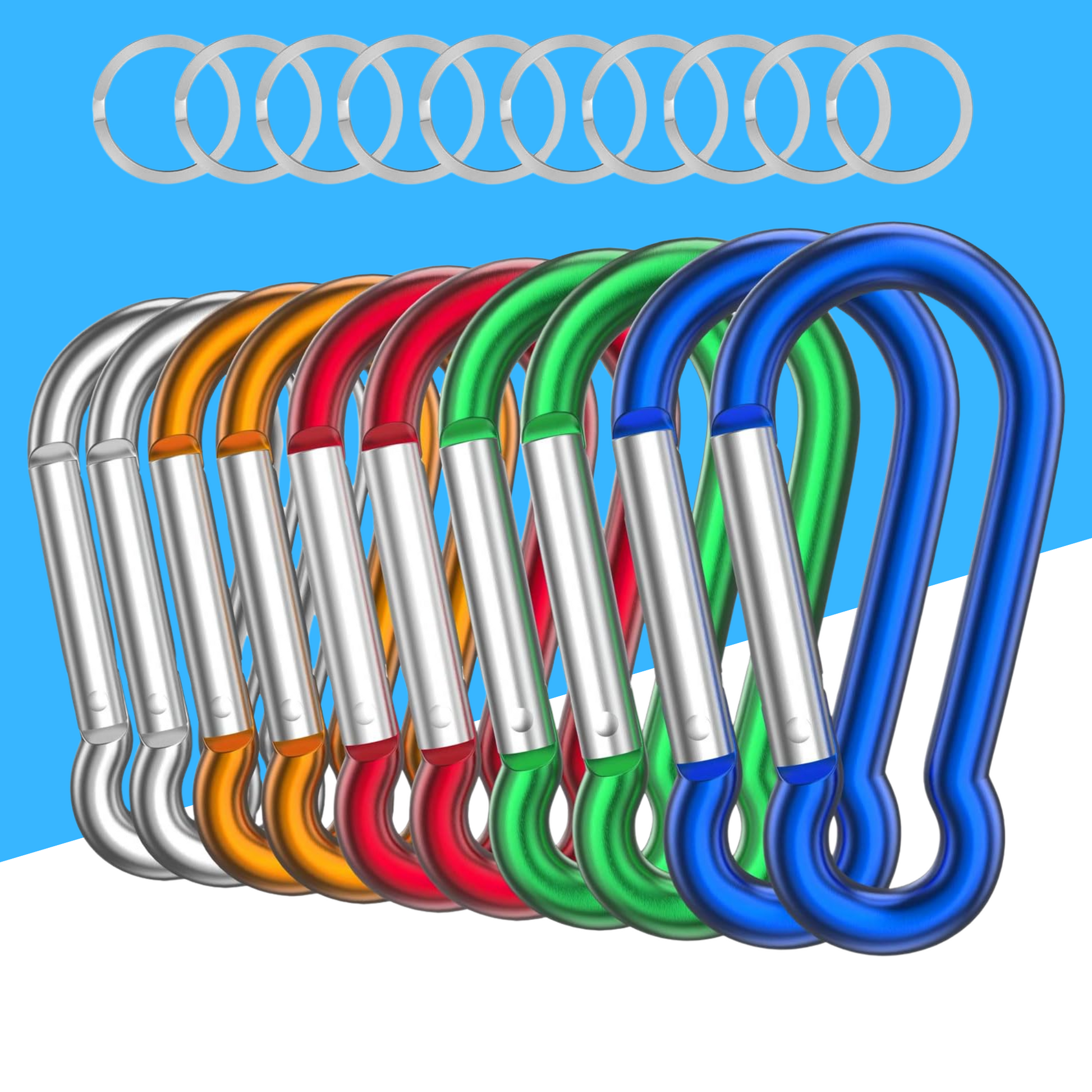 Aluminum Carabiner Clips - Set of 10
