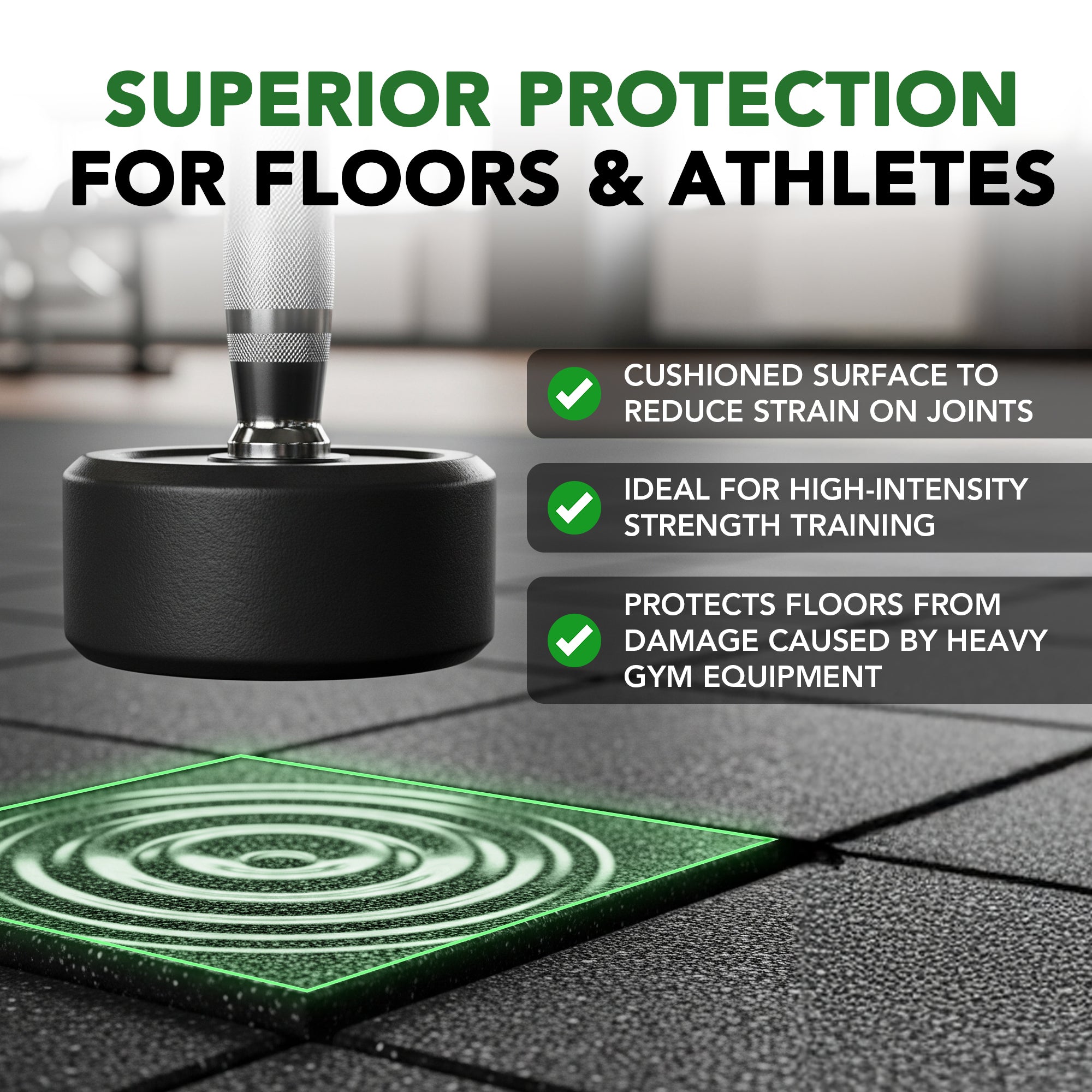 43mm Sprung PRO Rubber AntiShock Gym Flooring Tile