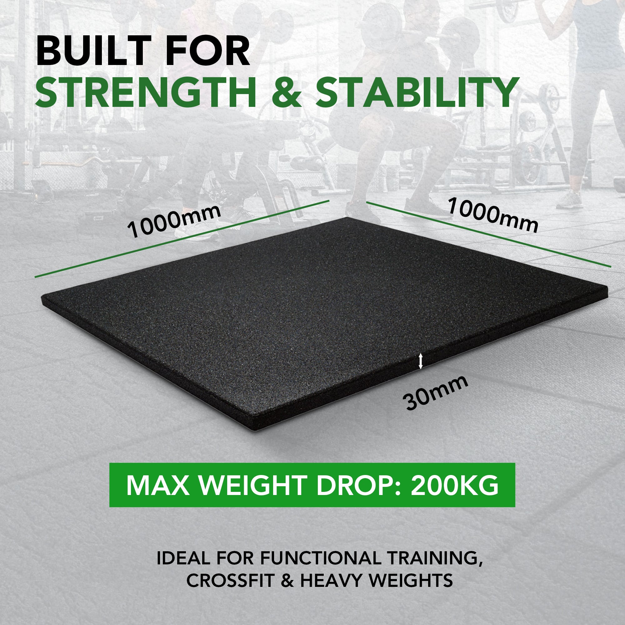 30mm professional rubber gym flooring tile shock absorbing - FitWorldly UK