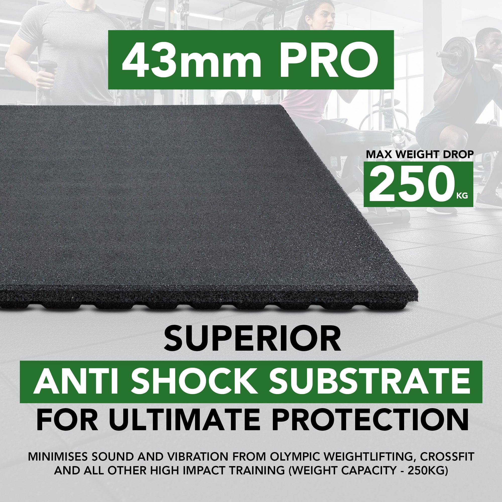 43mm heavy duty rubber gym flooring tile for home and commercial gyms - FitWorldly