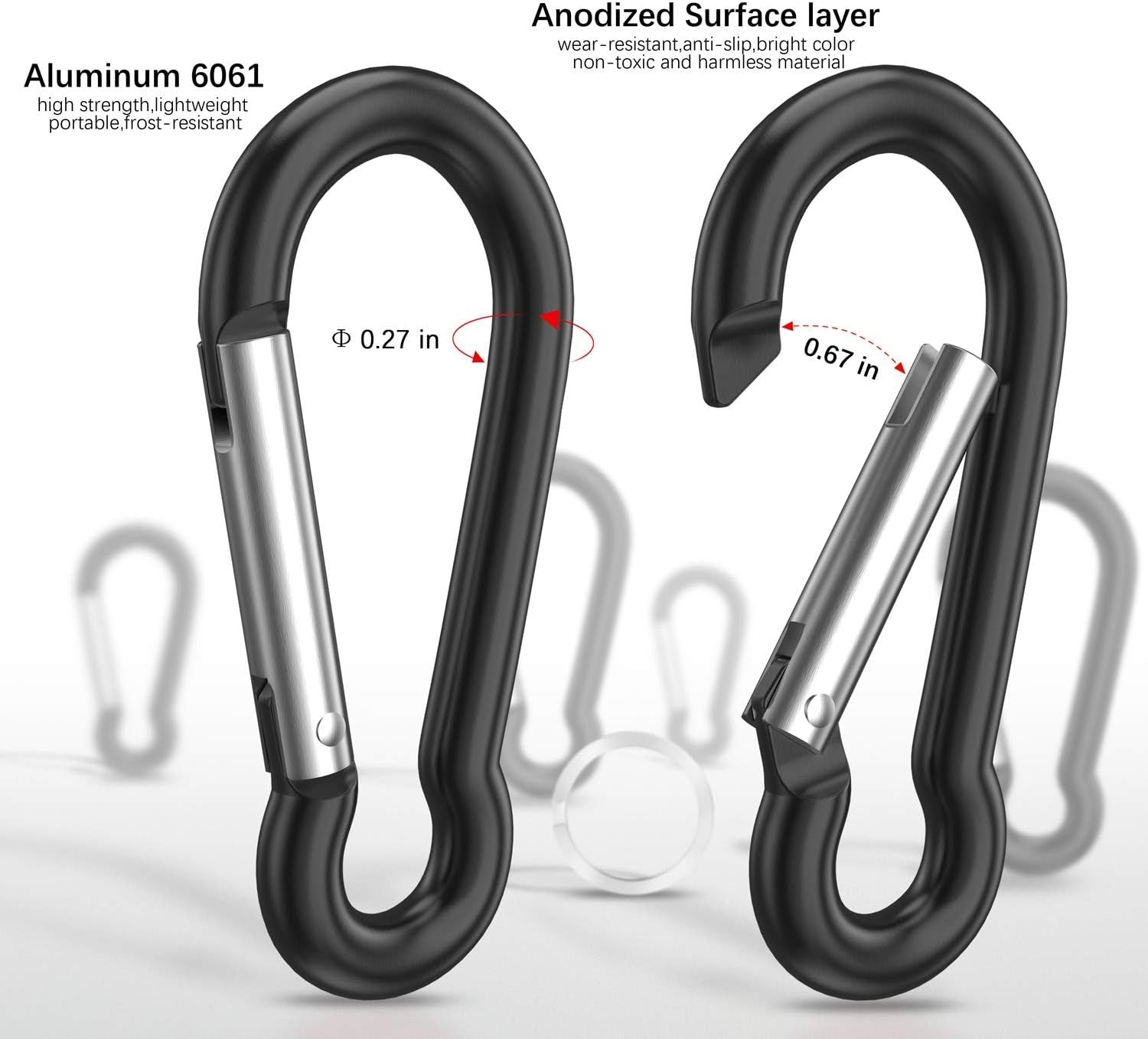 Sprookber Aluminum Carabiner, Caribeener Clips, Spring Snap Hook for Keychain Clip, Set of 10